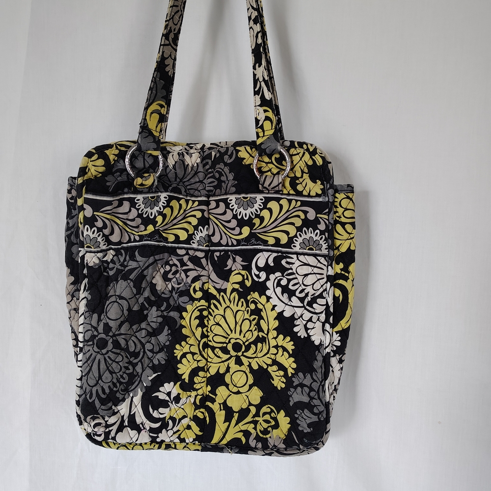 Vera Bradley Black and Yellow Quilted Tote with Baroque Design